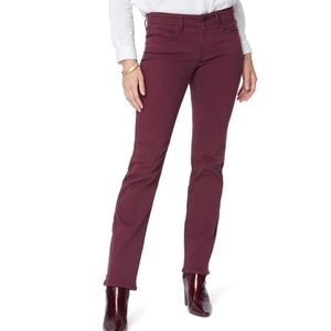 NYDJ Womens Marilyn Straight Leg Stretch Jeans In Deep Merlot NWT